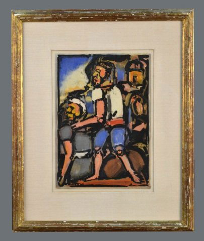 Georges Rouault (French, 1871-1958): Paysan (Chapon/Rouault 260) from the Passion. Color aquatint, 1936. Initialed and dated in plate (l.r.). Plate size 13 1/4 x 9 1/4 inches. Published by Vollard, Paris. Framed.