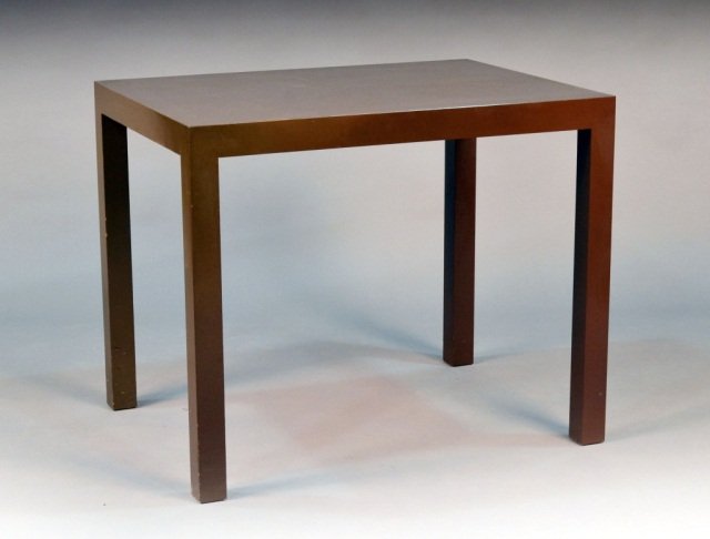 Parson's Style Modern Table: Rectangular top, square legs. Height 26 inches, width 32 inches, depth 24 inches.