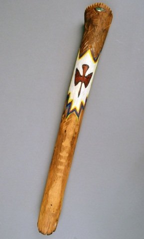 A Prairie Native American Church Implement: Stylized painted bird decoration. Length 25 inches.
