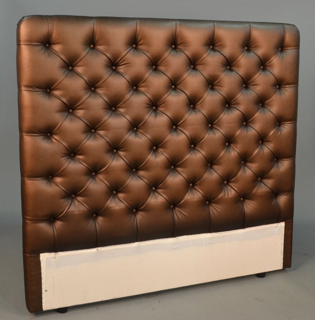 Upholstered Headboard: Button tufted brown simulated leather. Height 60 inches, width 67 inches.