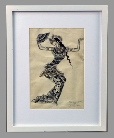 Balinese Dancer: Balinese dancer. India ink on hand paper. Signed Covarrubias. Accompanied certificate of authenticity from Galleria de Nueva Espana, Mexico City.