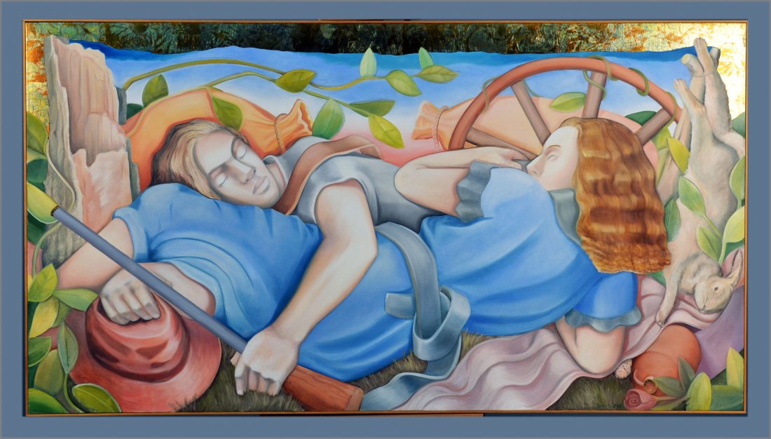 David Joel (American, b. 1963): 1869. Acrylic on canvas. Signed (l.r.), titled (verso). 70 x 38 inches. Framed.