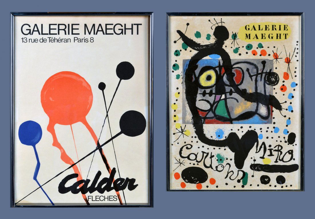 Two Galerie Maeght Prints (20th Century): (1) After Alexander Calder (American, 1898-1976). Untitled. Sight size 27 3/4 x 20 inches. Framed. (2) After Joan Miró (Spanish, 1893-1983). Untitled. Sight size 25 1/2 x 19 inches. Framed.