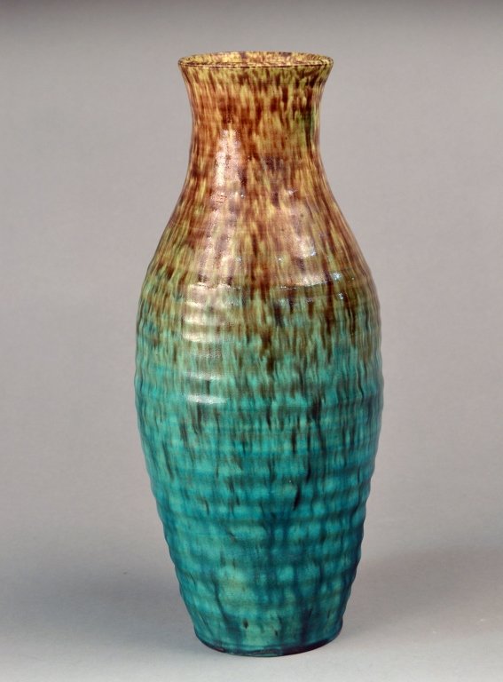 Accolay Vase: Two tone glaze. Height 12 inches.