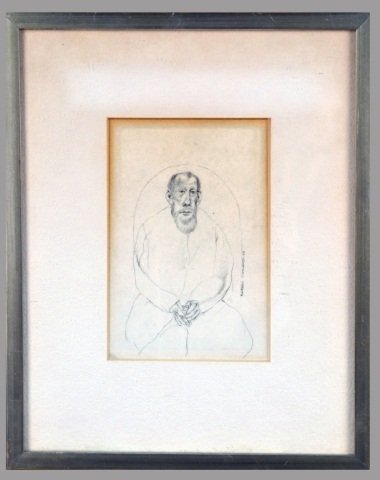 Raphael Coronel (Mexican, b. 1931-): Monk. Pencil on paper, 1963. Signed and dated (m.r.). Sight size 5 3/8 x 3 5/8 inches. Matted and framed. Provenance: Inez Amor, Mexico City, Mexico. Estate of Irwin Hersey.