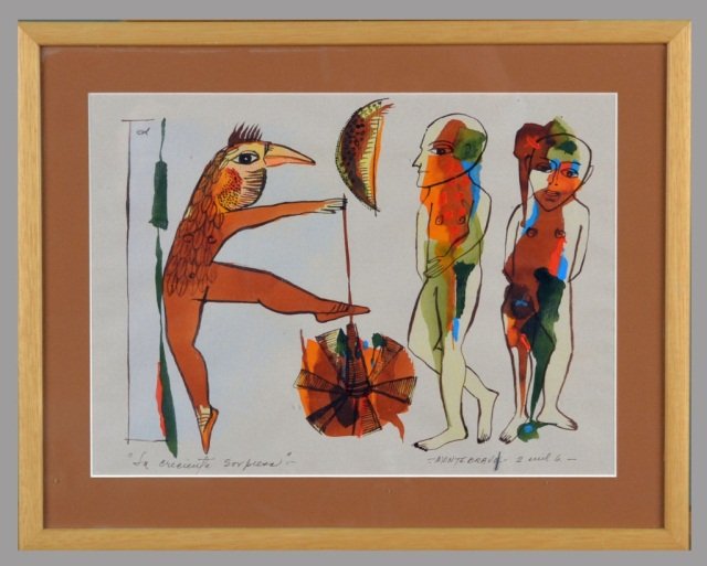 Jose Montebravo (Cuban, 1953-2010): La creciente sorpresa. Watercolor on paper, 2006. Signed and dated in ink (l.r.), titled (l.l.). Sight size 8 1/4 x 11 1/4 inches. Mounted and framed. Provenance: Property from the Estate of Irwin Her
