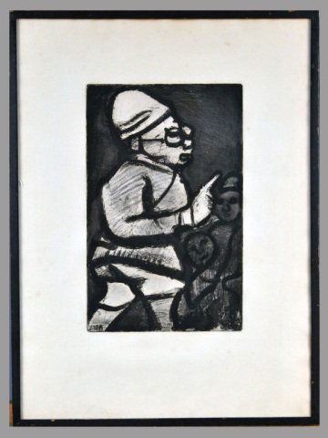Georges Rouault (French, 1871-1958): L'Administrateur Colonial, from Réincarnation du Père Ubu (Wofsy 297). Etching and Aquatint, 1919. Signed and dated in plate (l.l.). Plate size 10 3/8 x 6 1/2 inches. Framed. Provenance: Property fr