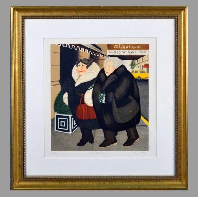 Beryl Cook (British, 1926-2008): Bar and Barbara. Silkscreen print on paper, 2002. Signed in pencil (l.r.), titled (l.c.), numbered 171/300 (l.l.). Plate size 16 x 14 1/2 inches. Matted and framed.
