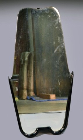 Italian Mirror: Early 20th century, shaped rectangular ebonized wood frame. 39 x 20 1/2 inches.