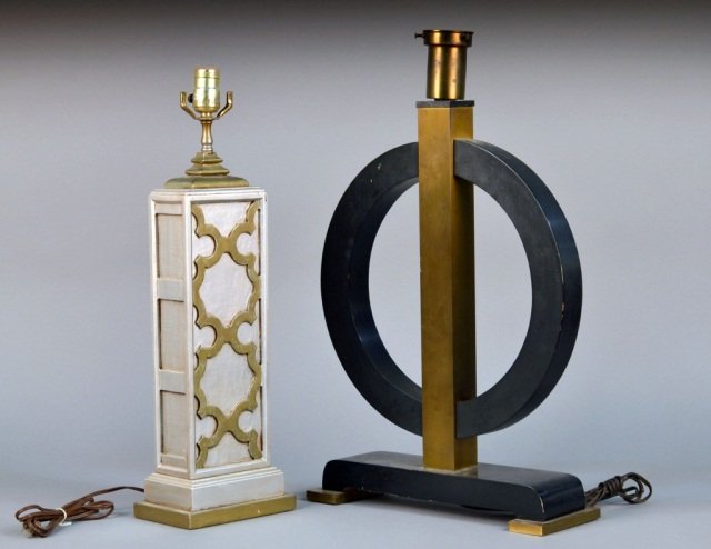 Two American Mid-Century Lamps: In the style of James Mont. Taller, height 21 inches.