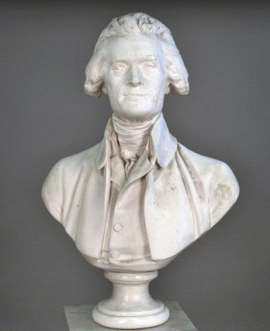 Parian Bust of Thomas Jefferson: Modeled facing forward on a socle base. Height 28 inches. Provenance: Ex. Coll. Wendell Garrett.