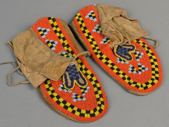 Northern Cree Indian Beaded Moccasins: Length 11 inches.