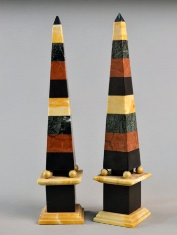 Pair Specimen Obelisks: Height 20 inches.