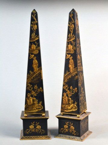Pair of Tole Obelisks: Height 21 1/2 inches.