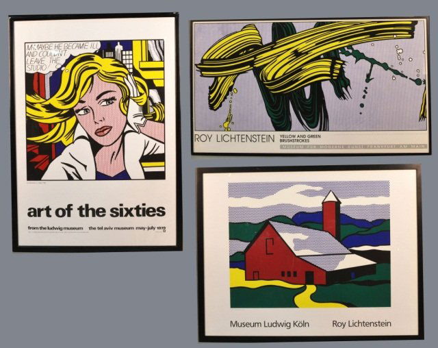 Three extra large Roy Lichtenstein prints: All modern reproductions. Largest sight size 54 1/2 x 38 1/2 inches. All framed.