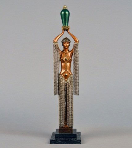 After Romain (Erte) de Tirtoff (Russian,1892-1990): Emerald Vase. Bronze. Stamped 5/375, Chalke & Vermilion and SevenArts, 1988. Height 22 inches, with base 23 1/2 inches. Marble base.