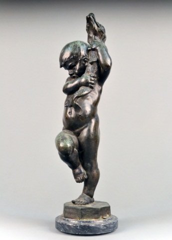Bronze Fountain Head: Modeled as a putto. Height 21 inches.