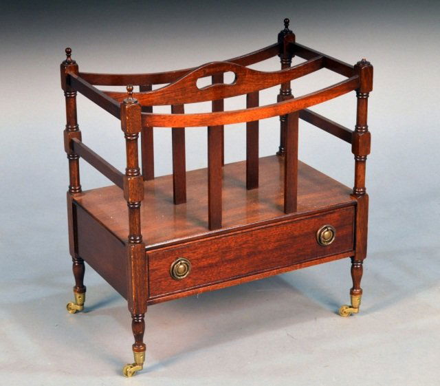 Mahogany Canterbury: Height 20 1/2 inches, width 18 1/2 inches, depth 11 1/4 inches.