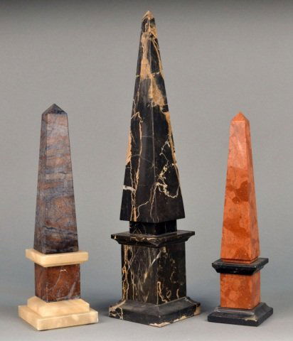 Miscellaneous Group of Three Obelisks: Tallest, height 18 inches.