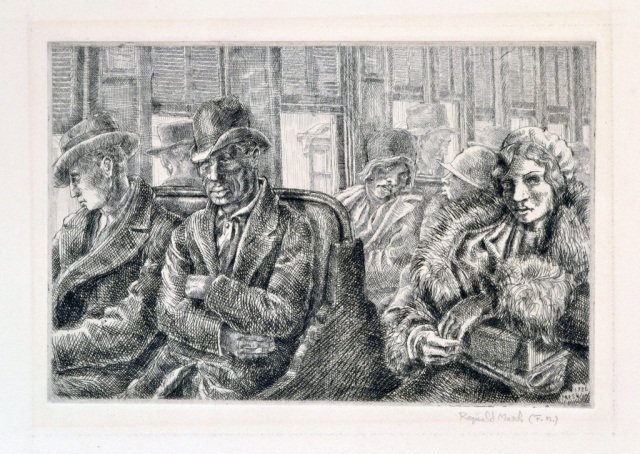 Reginald Marsh (American, 1898-1954): Third Avenue El. Etching on wove paper, 1956, part of the posthoumous printing of 13 in 1956 by Jones for Marsh's estate. Signed "Reginald Marsh (F.M.)" in pencil, by the artist's wife