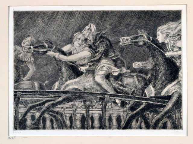 Reginald Marsh (American, 1898-1954): Steeplechase (Sasowsky 138.x.). Etching, July 18, 1932, from the 1969 posthumous edition of 100 for the Whitney Museum on white wove paper. Numbered 37/100 (l.r.), blindstamped "WM" (l.r.). Pl