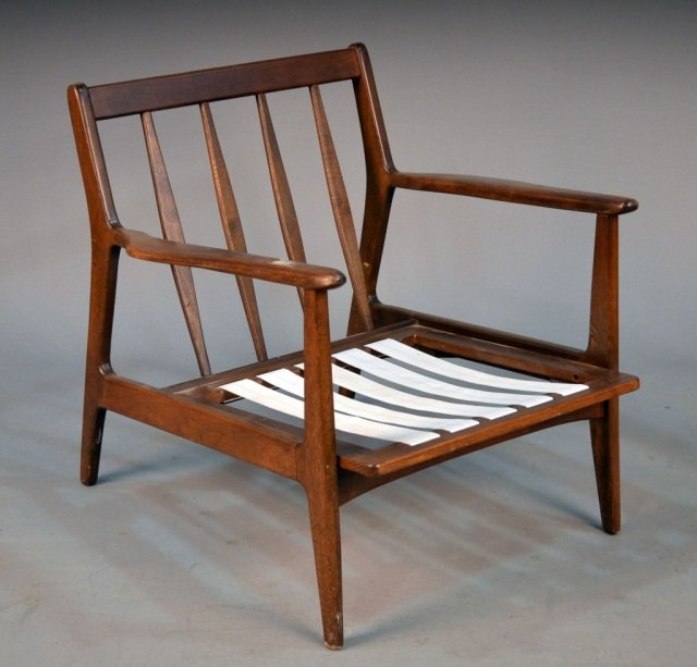 Mid Century Modern Selig Mahogany Lounge Chair: Open arm and back design. No cushions. Height 28 1/2 inches, width 28 1/2 inches, depth 28 1/2 inches.
