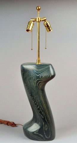 Heifetz Cerused Green Oak Table Lamp: Circa 1950. Two lights. Height 18 inches.