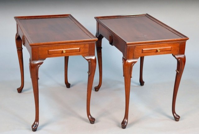 Pair of Georgian Style Tea Tables: Height 25 1/2 inches, width 28 inches, depth 17 1/4 inches. Property from a Distinguished New York Collection.