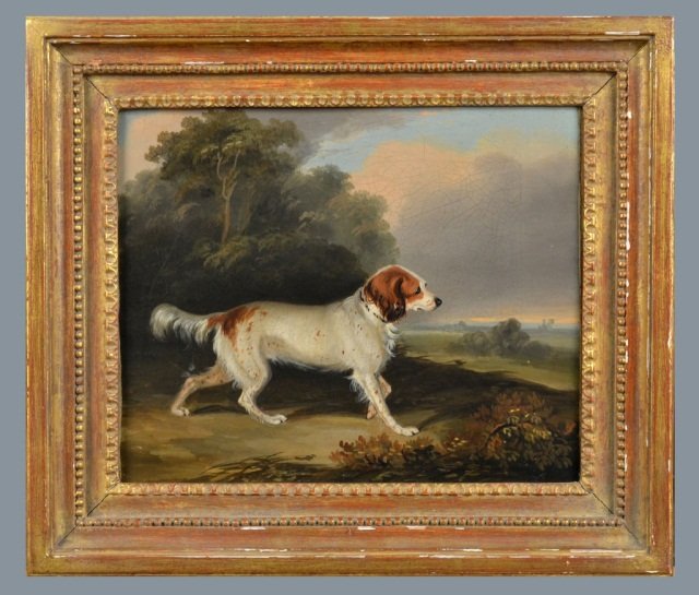 Continental School (19th/20th Century): Portrait of a setter. Oil on canvas. Canvas size 10 x 12 inches. Framed.