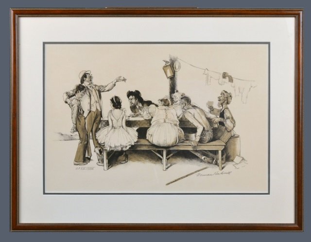 Norman Rockwell (American, 1894-1978.: Circus. Lithograph, 1971. Signed in pencil (l.r.), numbered AP XIV/XXXV (l.l.). Sight size 15 3/4 x 24 inches. Matted and framed.