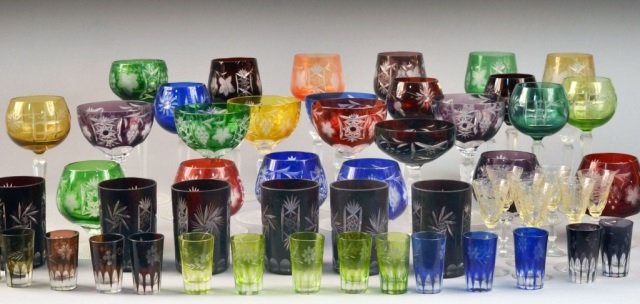 Colored Glass Stemware: Including wine glasses, goblets, cordials, etc. various sizes. Provenance: Estate of Leo Barrile, Leo's Antiques in Bensonhurst NY