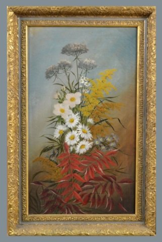 Continental School (20th Century): Untitled (Floral still life). Oil on canvas. Canvas size 24 x 14 inches. Framed.