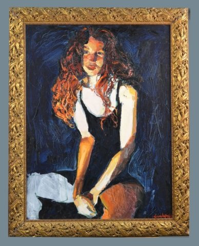 James Michalopoulos (American, b. 1951): Portrait of a Young Woman. Oil on canvas, 1996. Signed (l.r.), dated (verso). Canvas size 40 x 30 inches. Framed.