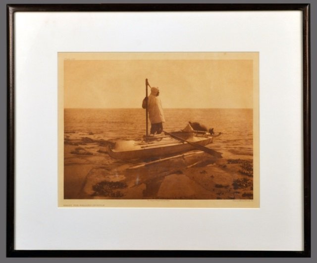Edward Sheriff Curtis (American, 1868-1952): Ready for Sealing - Nunivak. Vintage Photogravure, original image circa 1928, printed by John Andrew & Son and Suffolk Engraving Co. Credited (l.c.), copyrighted (l.r.), titled (l.l.), plate # 695 (u.