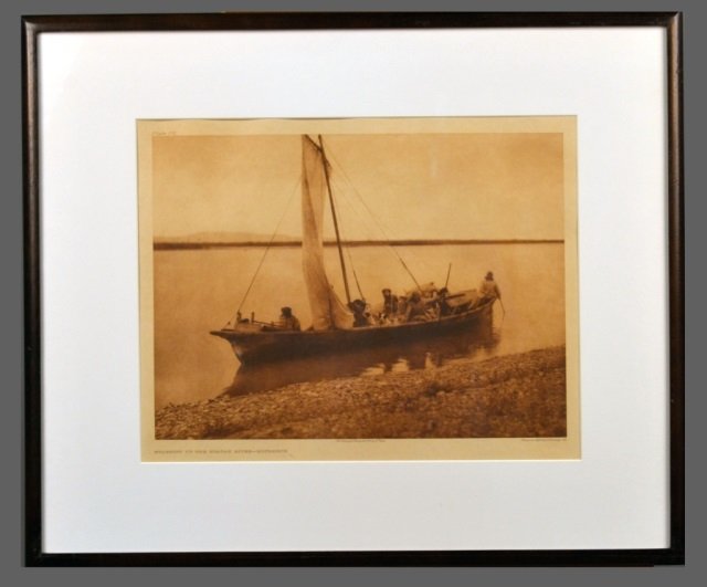 Edward Sheriff Curtis (American, 1868-1952): Starting Up the Noatak - Kotzebue. Vintage Photogravure, original image circa 1928, printed by John Andrew & Son and Suffolk Engraving Co. Credited (l.c.), copyrighted (l.r.), titled (l.l.), plate # 7