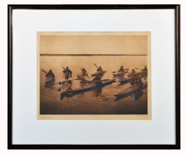 Edward Sheriff Curtis (American, 1868-1952): Noatak Kaiaks. Vintage Photogravure, original image circa 1928, printed by John Andrew & Son and Suffolk Engraving Co. Credited (l.c.), copyrighted (l.r.), titled (l.l.), plate # 718 (u.l.). Image siz