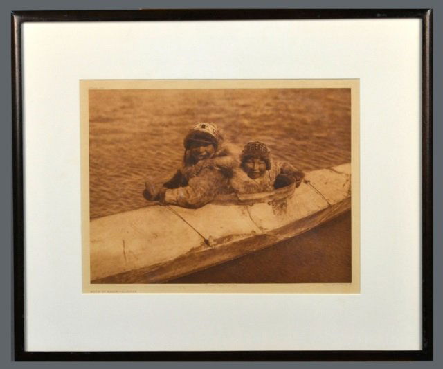Edward Sheriff Curtis (American, 1868-1952): Boys of Kalak - Nunivak. Vintage Photogravure, original image circa 1928, printed by John Andrew & Son and Suffolk Engraving Co. Credited (l.c.), copyrighted (l.r.), titled (l.l.), plate # 690 (u.l.).