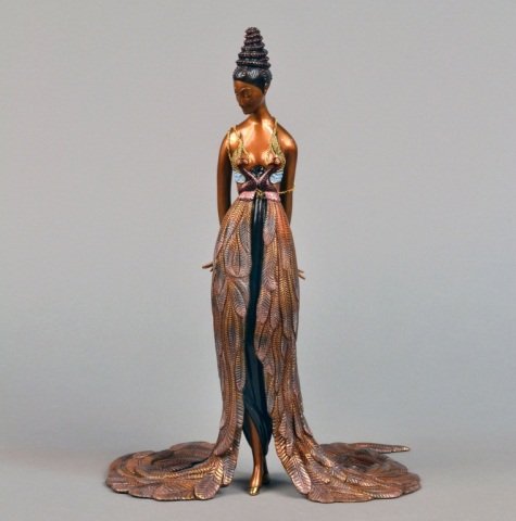 After Romain (Erte) de Tirtoff (Russian,1892-1990): Feather Gown. Bronze. Stamped 112/375, Chalke & Vermilion and SevenArts, 1988. Height 17 inches.