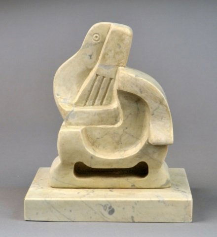 After Jacques Lipchitz (Lithuanian, 1891-1973): Guitar Player in Armchair. Marble, 1916. Signed J Lipchitz and dated 1916 (verso). Height 7 3/4 inches, with base 8 7/8 inches, marble base.