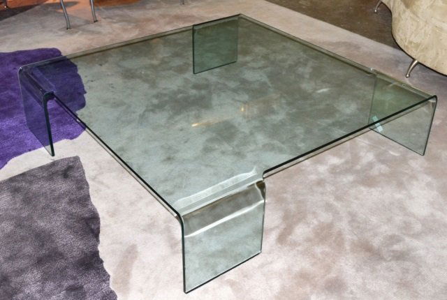 Neutra Glass Low Table: Design by Rodolfo Dordoni. Made in Italy by FIAM, square glass. Height 12 inches, width 48 inches, depth 48 inches.