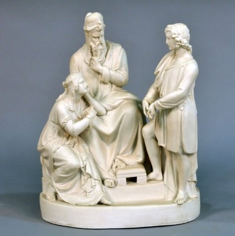 Parian Figure Group: Three figures. Height 20 1/2 inches.