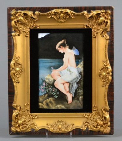 KPM Porcelain Portrait Plaque: Psyche, after Wilhelm Kray (German,1828–1889), impressed mark KPM with scepter above the letter 'A' and the number 2. 10 3/4 x 6 5/8 inches. Framed. Overall size including the frame is 17 1/2 inches