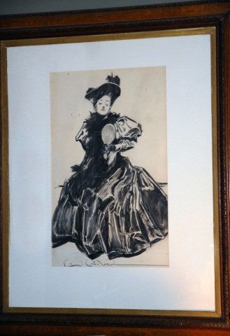 Charles Dana Gibson (American,1867-1944): Young Woman with a Mirror. Pen and ink. Signed (l.l.). 27 x 17 inches. Framed. Provenance: Ex. coll: Roger Deering: K. Alice Colvocoresses. Angus Whyte Gallery. Estate of Michael "Mendy" Wager