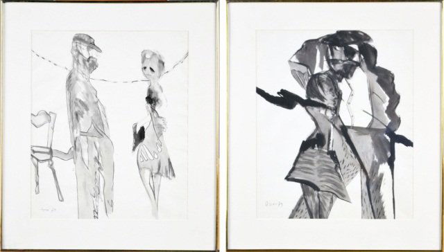Two Works by Peter Williams (Irish, 1919-1994): Tony Haydn Stubbing and Yvone Hagen No. 1 and 2. Both Ink wash on paper. Both signed in charcoal (l.l.), dated (l.l.). Sight size both 16 x 13 1/2 inches. Both Framed. Ex-collection: Robert C. Graham,
