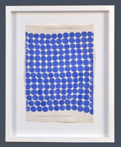 David Austen (British, b. 1960): The Birds are Made of Snow. Gouache and type on handmade paper, 1999. Signed (l.l.), dated (l.r.). Sheet size 12 x 8 inches. Mounted and framed.