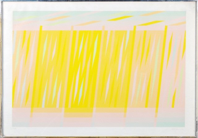 Martin Canin (American, b. 1927): Silk screen on paper, 1972. Signed in pencil (l.r.), dated (l.r.), numbered 27/96 (l.l.). Sheet size 27 x 39 1/2 inches. Framed. Ex-collection: Robert C. Graham, Sr., by descent.