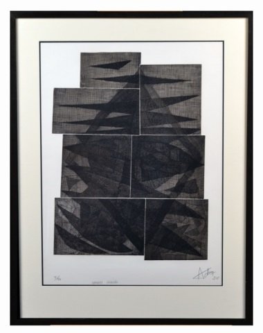 Henri Georges Adam (French, 1904-1967): Ombres Gravées. Etching on paper, 1956. Signed and dated in pencil (l.r.), titled in pencil (l.c.), and numbered 3/50 in pencil (l.l.). Sight size 28 3/4 x 21 1/4 inches. Framed.