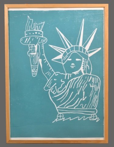 Adam Dant (British, b. 1967): Notional Advice "Liberty." Woodcut, 1999. Signed, dated and numbered 2/10 (l.r.), titled (verso). Sight size 44 1/2 x 32 1/4 inches. Framed.