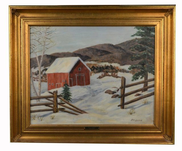 Paul Sample (American, 1896-1974): Winter in Vermont. Oil on canvas. Signed (l.r.) and a vanity plate on the frame. Canvas size 16 x 20 inches. Framed.