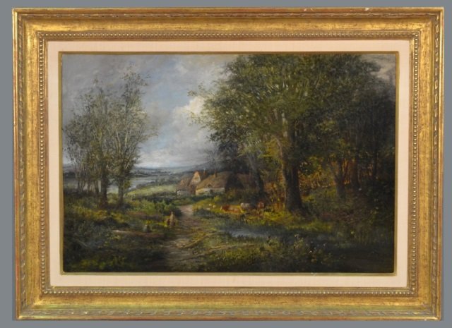 Edwin Buttery (British, 19th Century): Landscape. Oil on canvas. Signed (l.l.). Canvas size 20 x 30 inches. Framed.